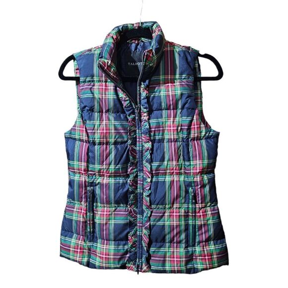 TALBOTS Tartan Plaid Ruffle Puffer Vest - Size XS - Picture 1 of 7